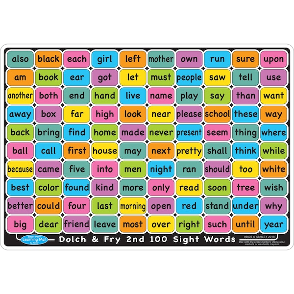 Smart Poly™ Learning Mat, 12in X 17in, Sight Words 1st And 2nd 100